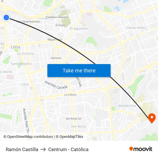 Ramón Castilla to Centrum - Católica map
