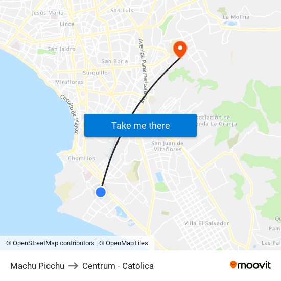 Machu Picchu to Centrum - Católica map