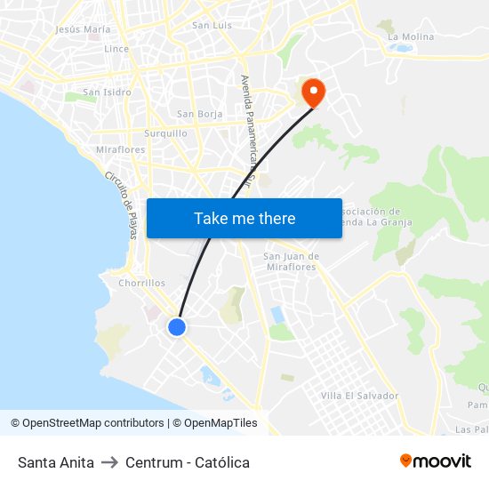 Santa Anita to Centrum - Católica map