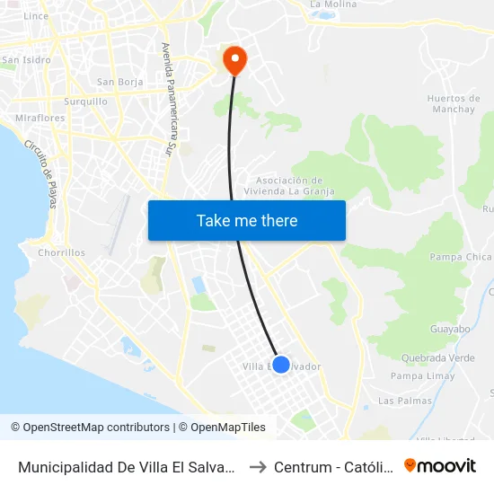 Municipalidad De Villa El Salvador to Centrum - Católica map