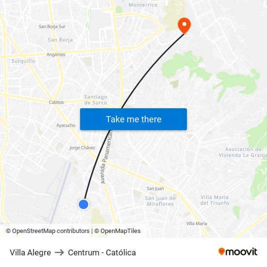 Villa Alegre to Centrum - Católica map