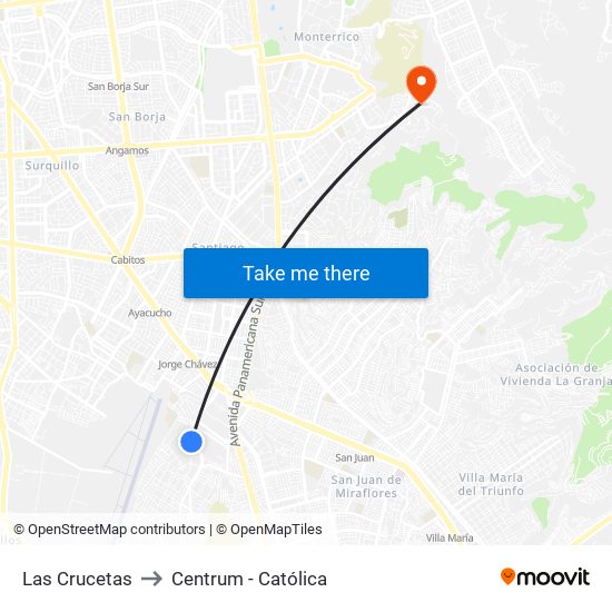 Las Crucetas to Centrum - Católica map