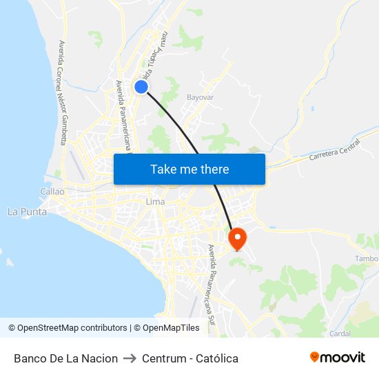 Banco De La Nacion to Centrum - Católica map