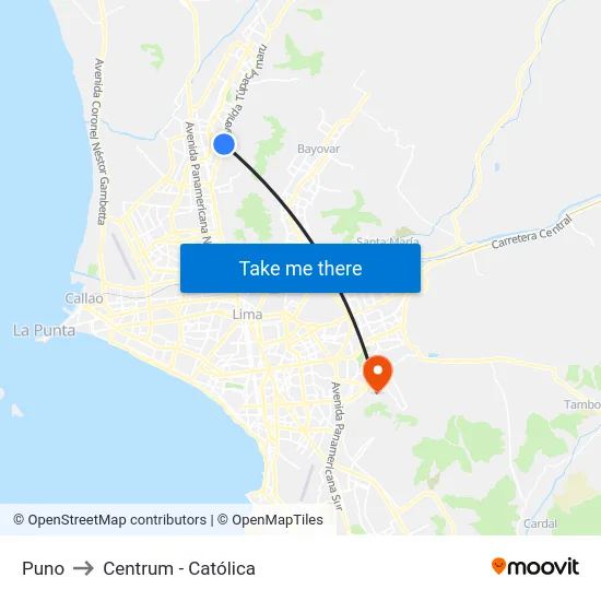 Puno to Centrum - Católica map