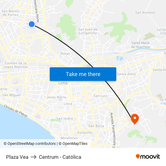 Plaza Vea to Centrum - Católica map