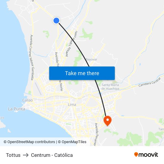 Tottus to Centrum - Católica map