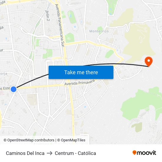 Caminos Del Inca to Centrum - Católica map