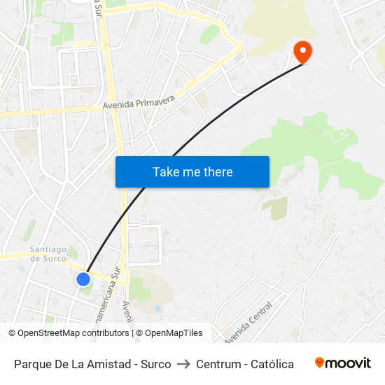 Parque De La Amistad - Surco to Centrum - Católica map