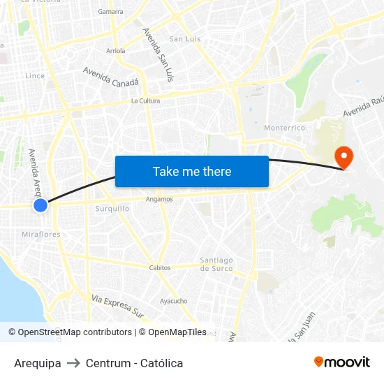 Arequipa to Centrum - Católica map