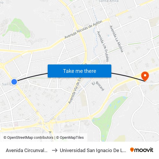 Avenida Circunvalación, 2018 to Universidad San Ignacio De Loyola Campus 1 map