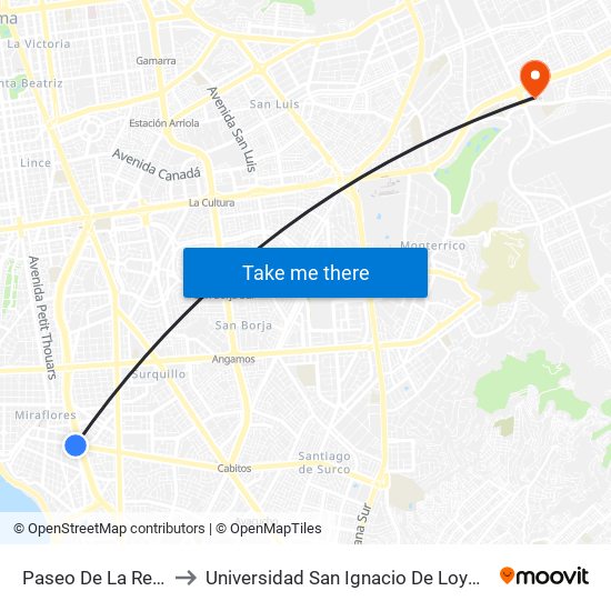 Paseo De La República to Universidad San Ignacio De Loyola Campus 1 map