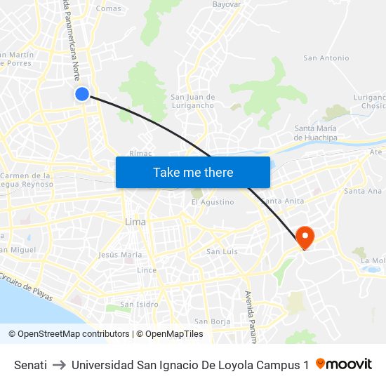 Senati to Universidad San Ignacio De Loyola Campus 1 map