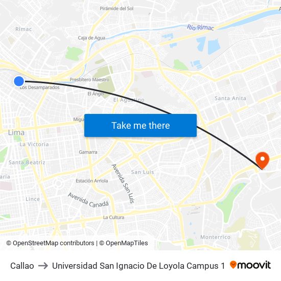 Callao to Universidad San Ignacio De Loyola Campus 1 map