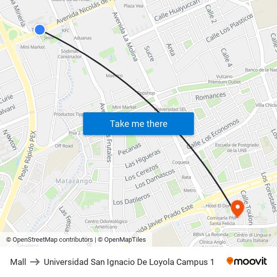 Mall to Universidad San Ignacio De Loyola Campus 1 map