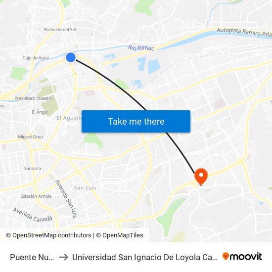 Puente Nuevo to Universidad San Ignacio De Loyola Campus 1 map