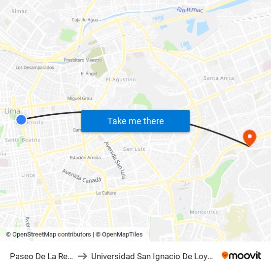 Paseo De La República to Universidad San Ignacio De Loyola Campus 1 map