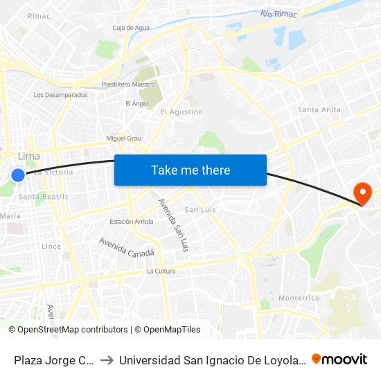 Plaza Jorge Chávez to Universidad San Ignacio De Loyola Campus 1 map
