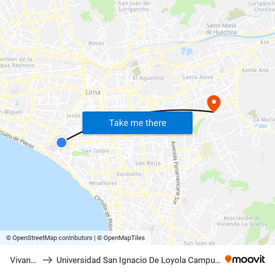 Vivanda to Universidad San Ignacio De Loyola Campus 1 map