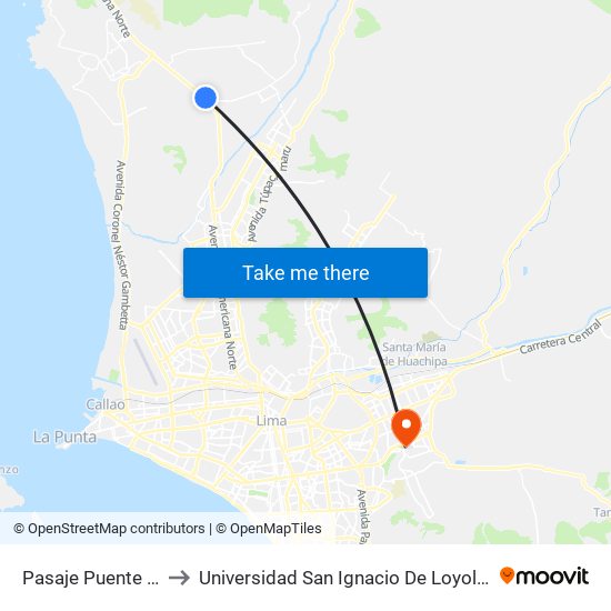 Pasaje Puente Piedra to Universidad San Ignacio De Loyola Campus 1 map