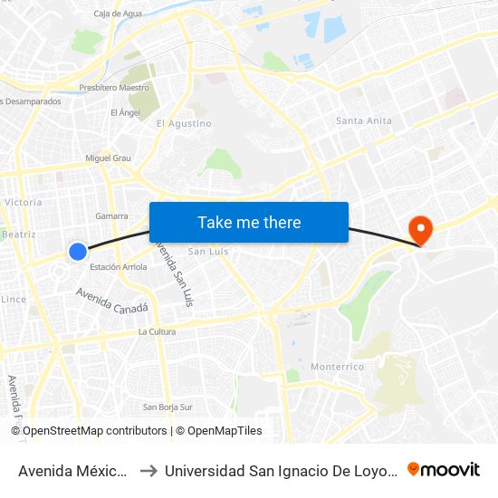 Avenida México, 1005 to Universidad San Ignacio De Loyola Campus 1 map