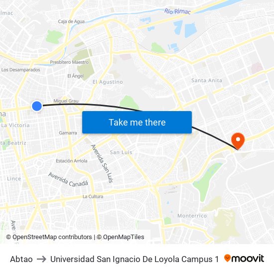 Abtao to Universidad San Ignacio De Loyola Campus 1 map