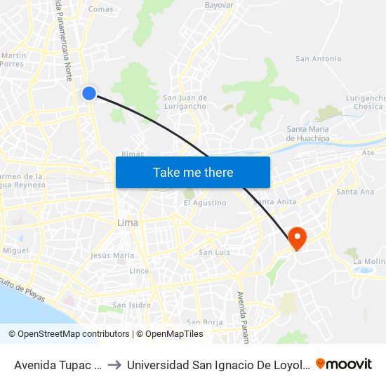 Avenida Tupac Amaru to Universidad San Ignacio De Loyola Campus 1 map