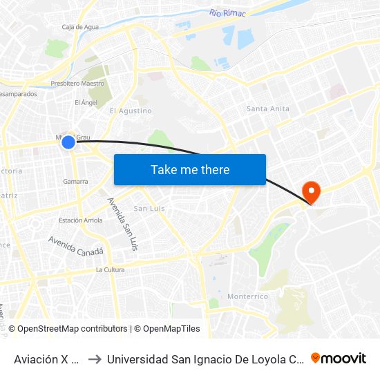 Aviación X Grau to Universidad San Ignacio De Loyola Campus 1 map