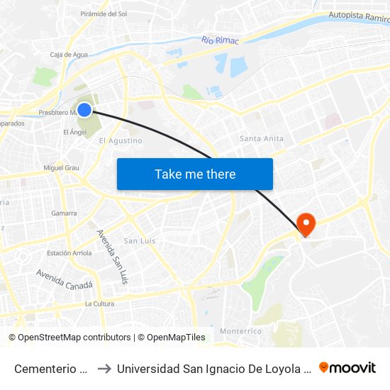 Cementerio Ángel to Universidad San Ignacio De Loyola Campus 1 map