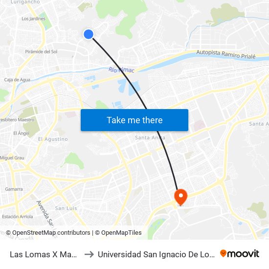 Las Lomas X Mangomarca to Universidad San Ignacio De Loyola Campus 1 map