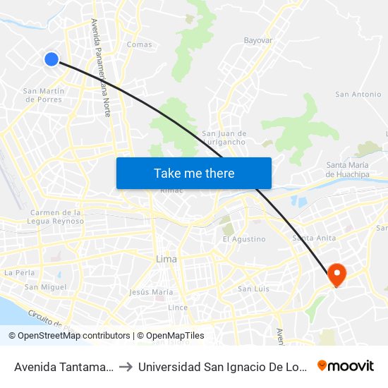 Avenida Tantamayo, 1200 to Universidad San Ignacio De Loyola Campus 1 map