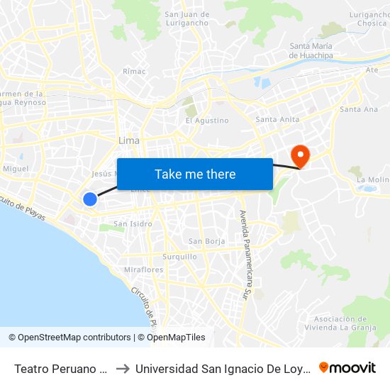 Teatro Peruano Japonés to Universidad San Ignacio De Loyola Campus 1 map