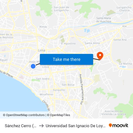 Sánchez Cerro (Canal 2) to Universidad San Ignacio De Loyola Campus 1 map