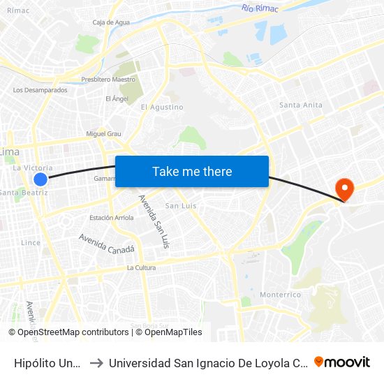 Hipólito Unanue to Universidad San Ignacio De Loyola Campus 1 map