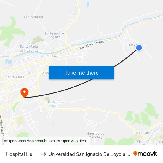 Hospital Huaycán to Universidad San Ignacio De Loyola Campus 1 map