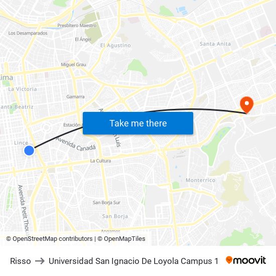 Risso to Universidad San Ignacio De Loyola Campus 1 map