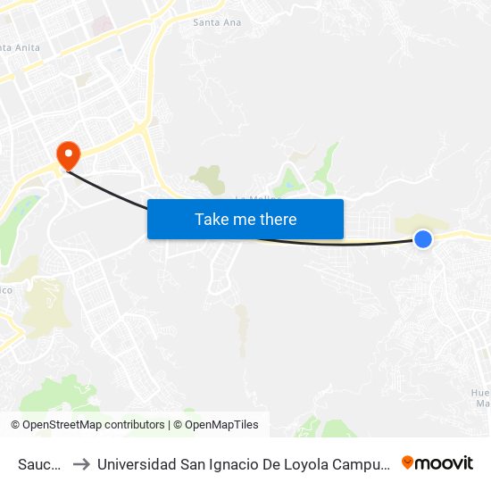 Sauces to Universidad San Ignacio De Loyola Campus 1 map
