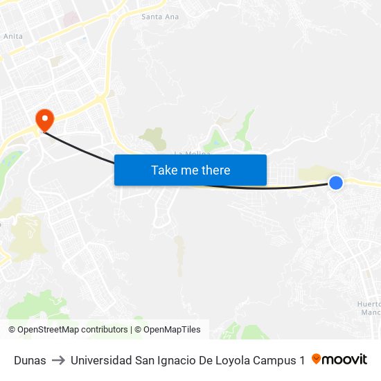 Dunas to Universidad San Ignacio De Loyola Campus 1 map