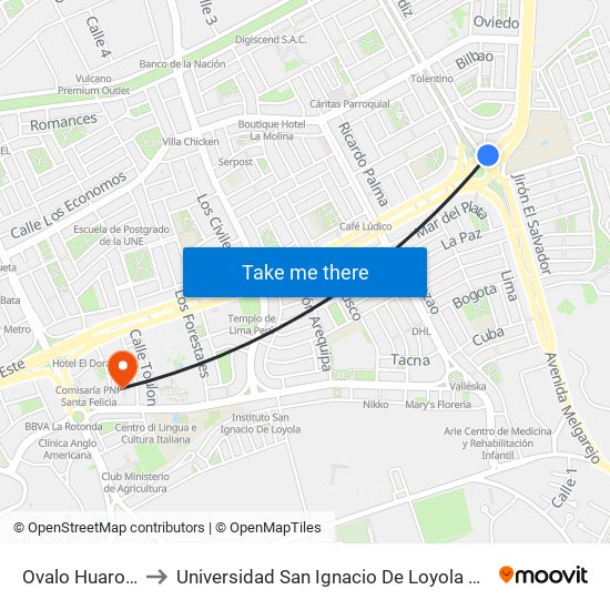Ovalo Huarochirí to Universidad San Ignacio De Loyola Campus 1 map