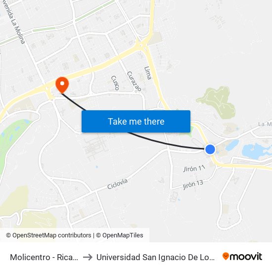 Molicentro - Ricardo Elías to Universidad San Ignacio De Loyola Campus 1 map