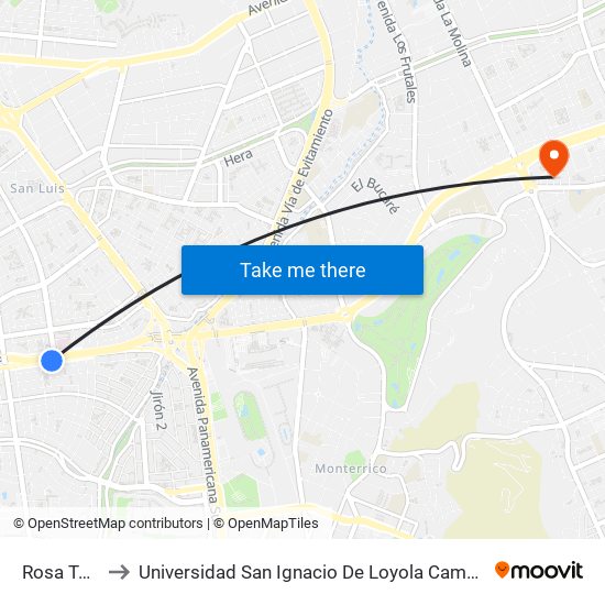 Rosa Toro to Universidad San Ignacio De Loyola Campus 1 map