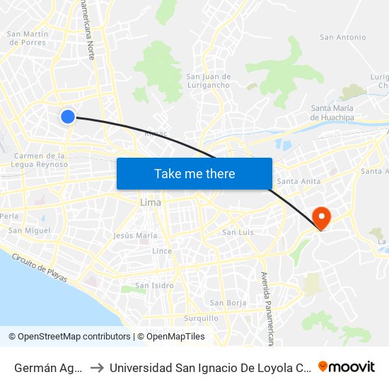 Germán Aguirre to Universidad San Ignacio De Loyola Campus 1 map