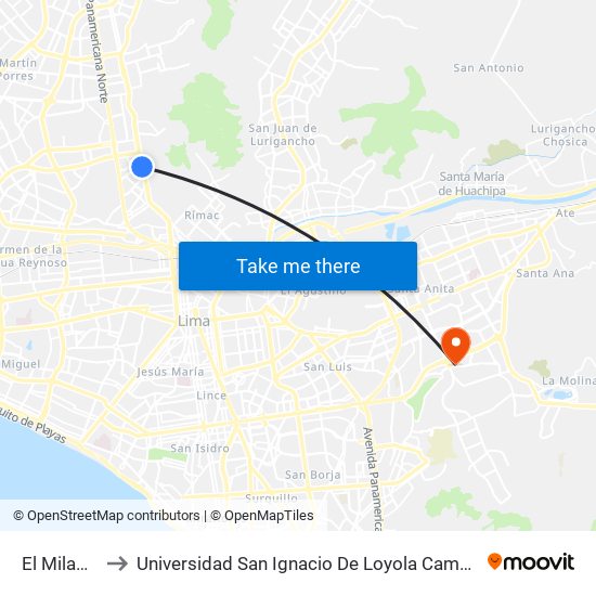 El Milagro to Universidad San Ignacio De Loyola Campus 1 map