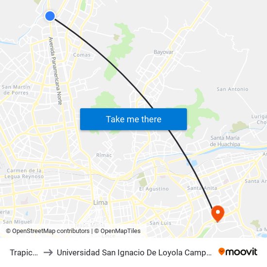 Trapiche to Universidad San Ignacio De Loyola Campus 1 map