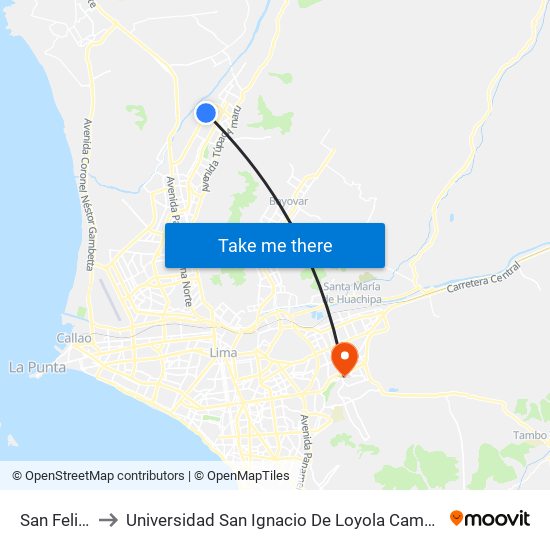 San Felipe to Universidad San Ignacio De Loyola Campus 1 map