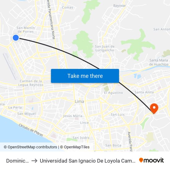 Dominicos to Universidad San Ignacio De Loyola Campus 1 map