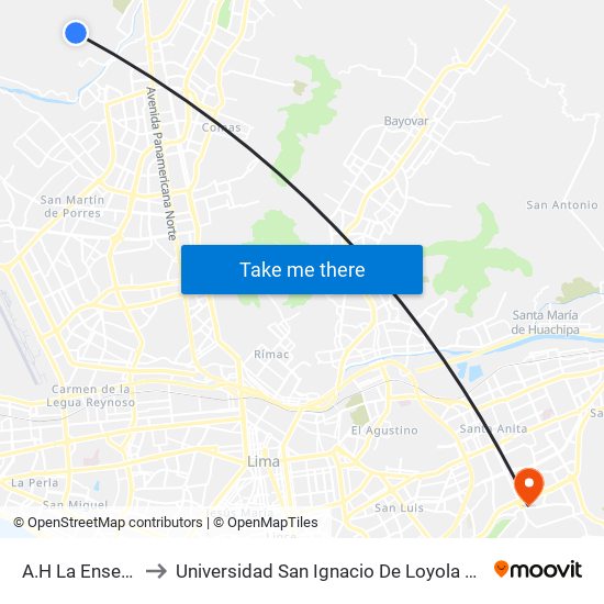 A.H La Ensenada to Universidad San Ignacio De Loyola Campus 1 map