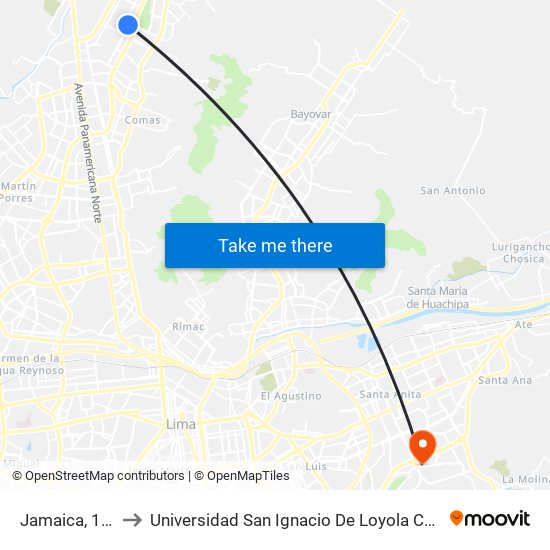 Jamaica, 1274 to Universidad San Ignacio De Loyola Campus 1 map