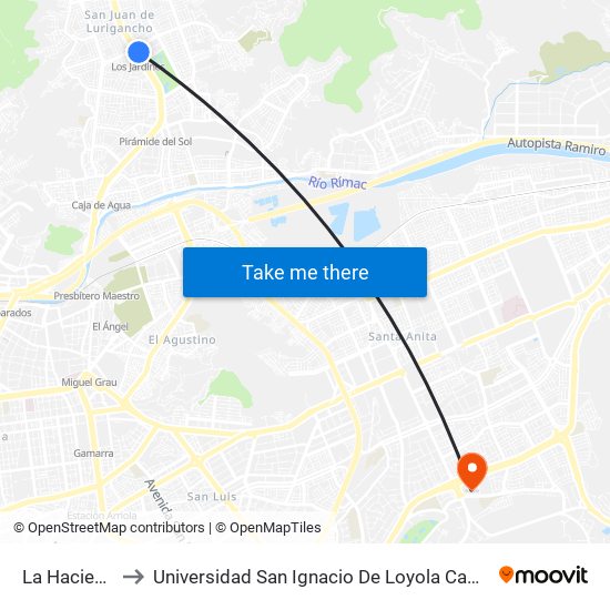 La Hacienda to Universidad San Ignacio De Loyola Campus 1 map