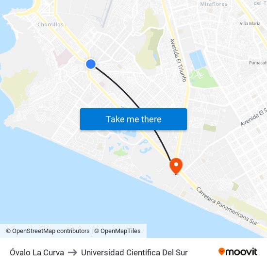 Óvalo La Curva to Universidad Científica Del Sur map