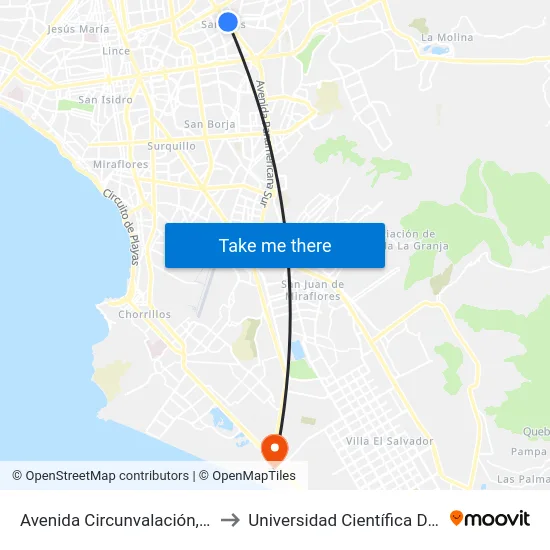 Avenida Circunvalación, 2018 to Universidad Científica Del Sur map